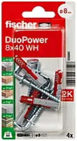 Universalplugg Duopower 8x40 wh BK 4stk med vinkelkrok